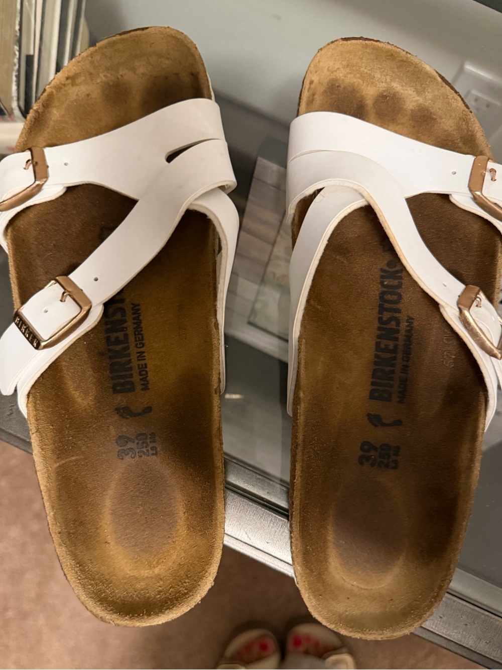 Birkenstock White Two-Strap Women’s Slide Sandals with Buckles